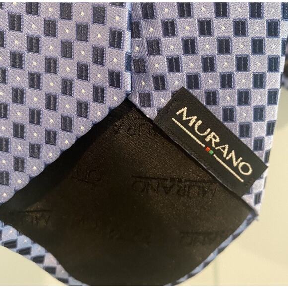 Murano 100% Silk Tie Blue Check Made In USA READ - Picture 3 of 12